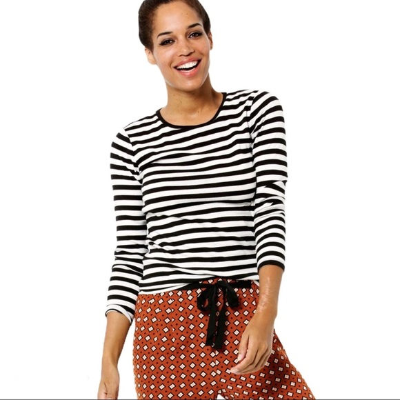 CHARTER CLUB Petite Stripe Top/Tee With Long Sleeves Black Size Small - Picture 1 of 12